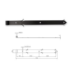 Ozdobný záves 700x50x5mm, pre čap 18mm, povrch čierny lak Ozdobný záves 700x50x5mm, pre čap 18mm, povrch čierny lak